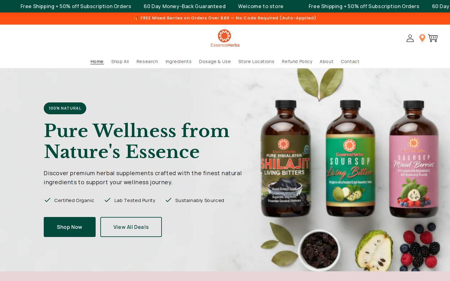 essenceherbs.com homepage screenshot