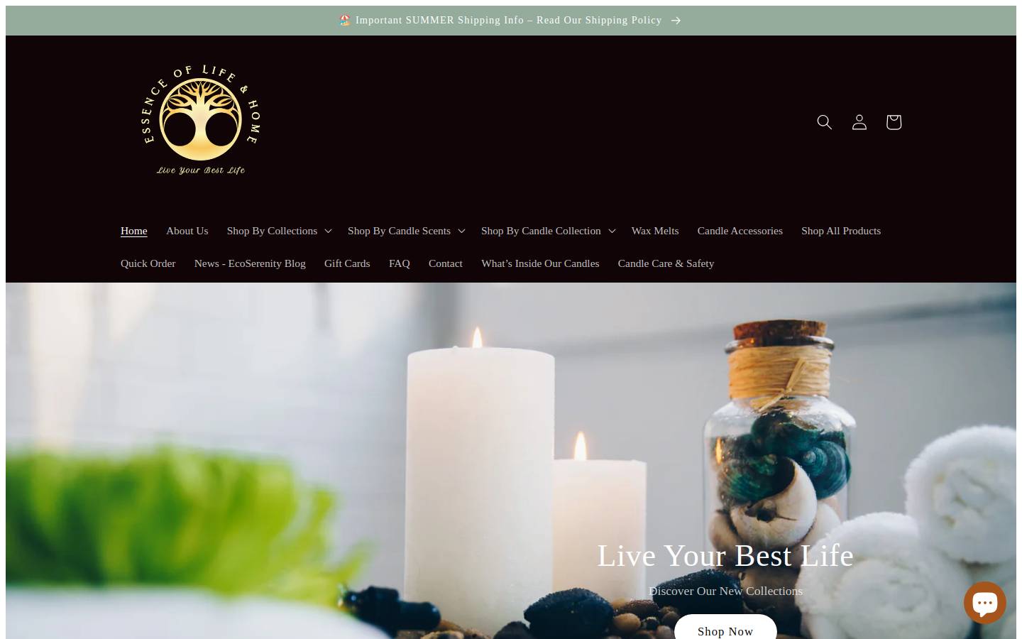 essenceoflifeandhome.com homepage screenshot