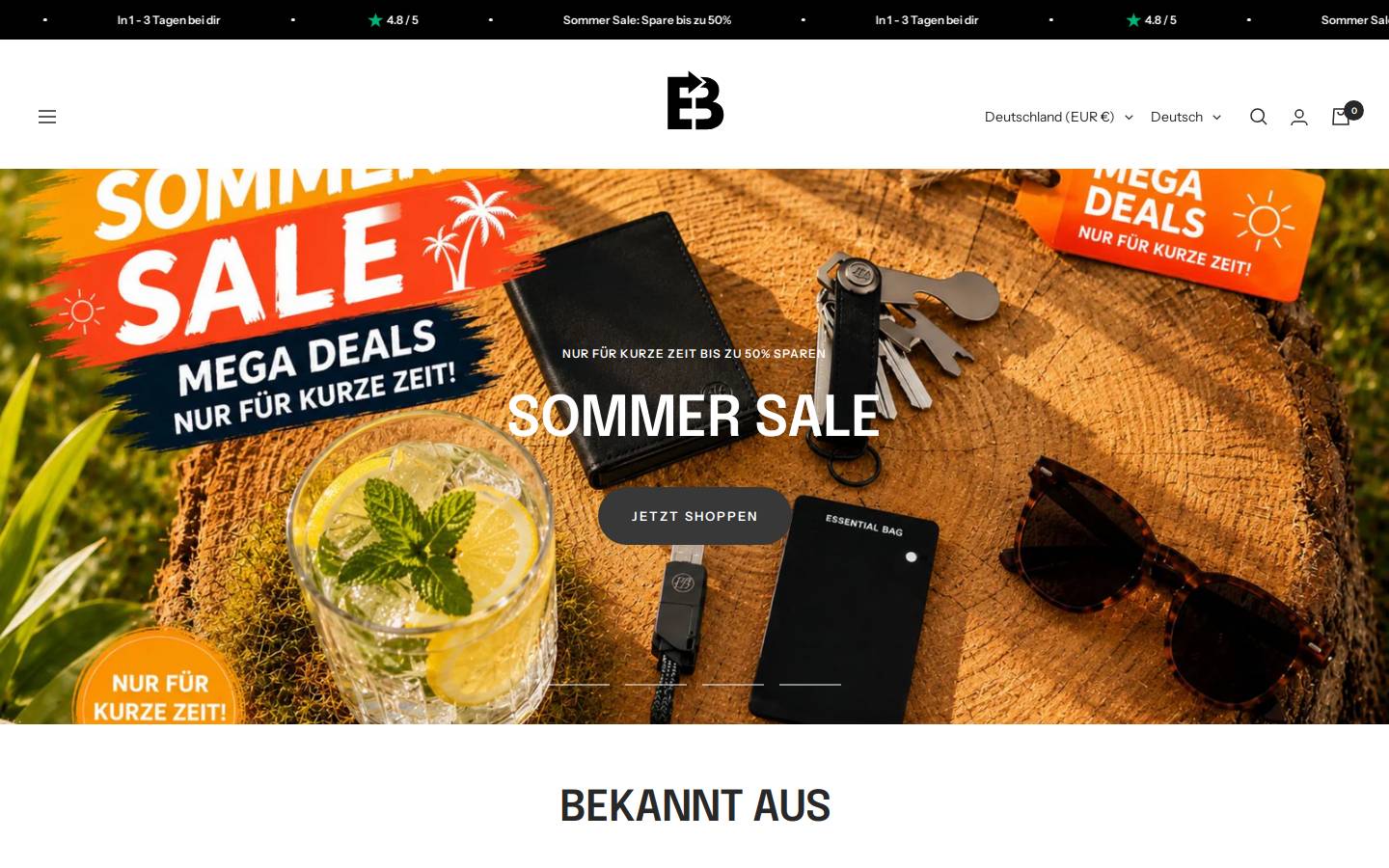 ESSENTIALBAG homepage screenshot