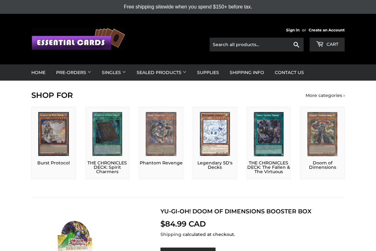 Essential Cards homepage screenshot