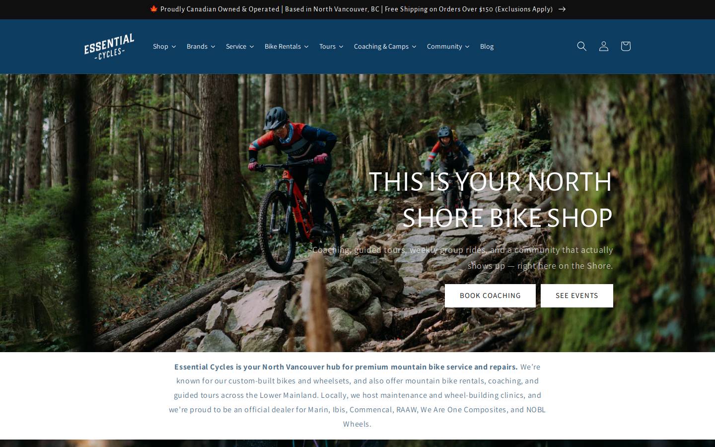 essentialcycles.com homepage screenshot