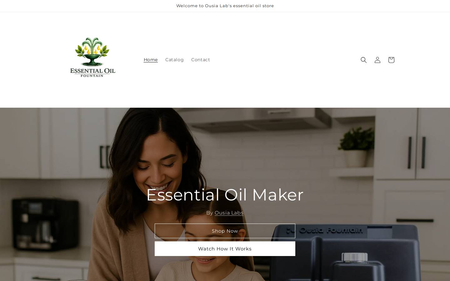 essentialoilfountain.com homepage screenshot