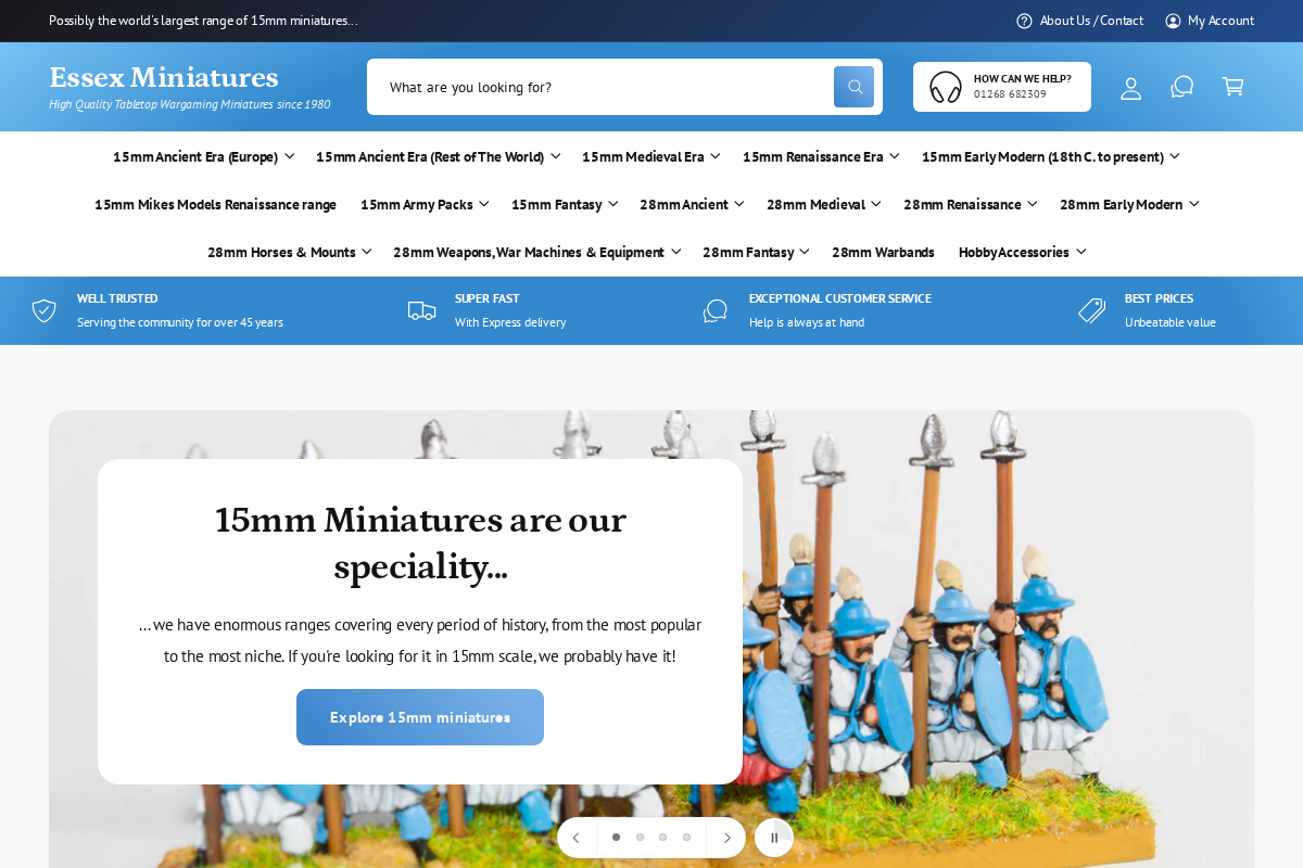 Essex Miniatures homepage screenshot