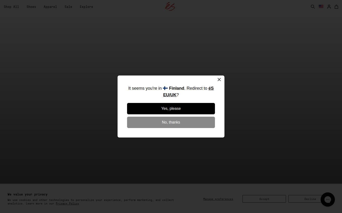 eS Skateboarding homepage screenshot