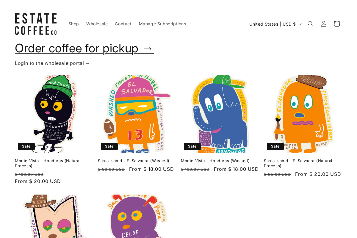 estatecoffeecompany.com homepage screenshot