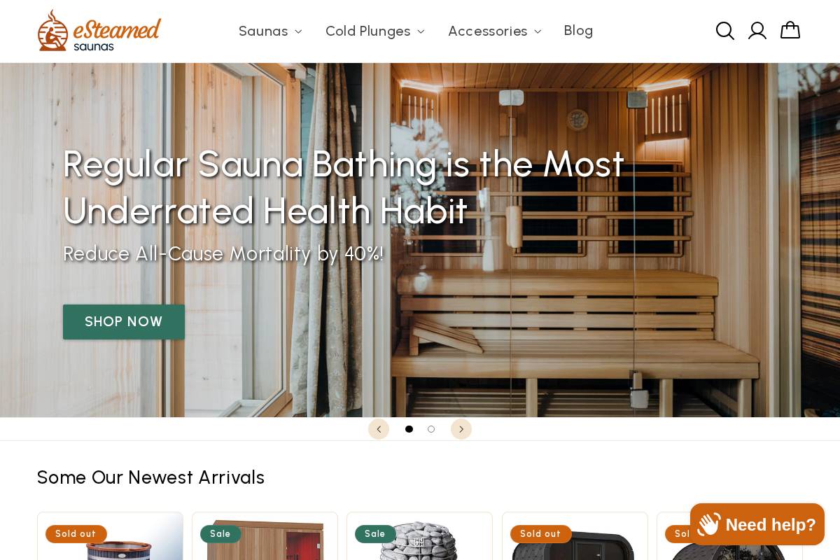 eSteamed Saunas homepage screenshot