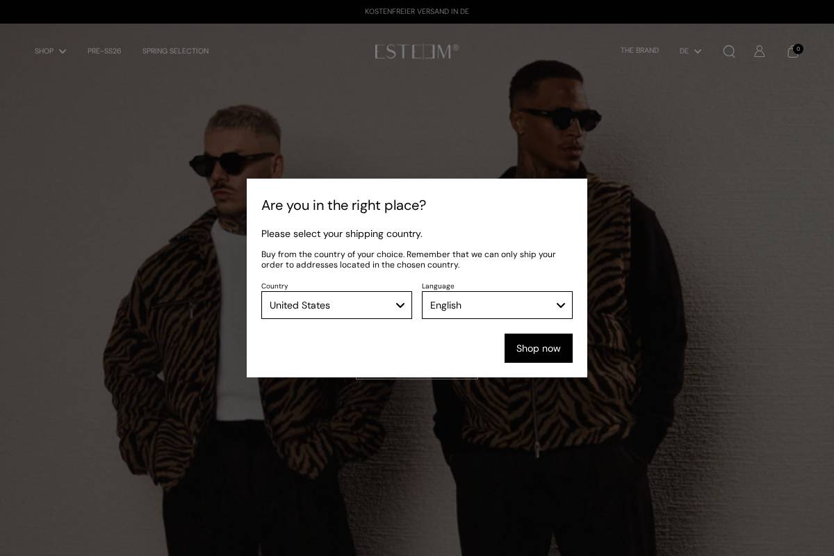 ESTEEM Clothing homepage screenshot