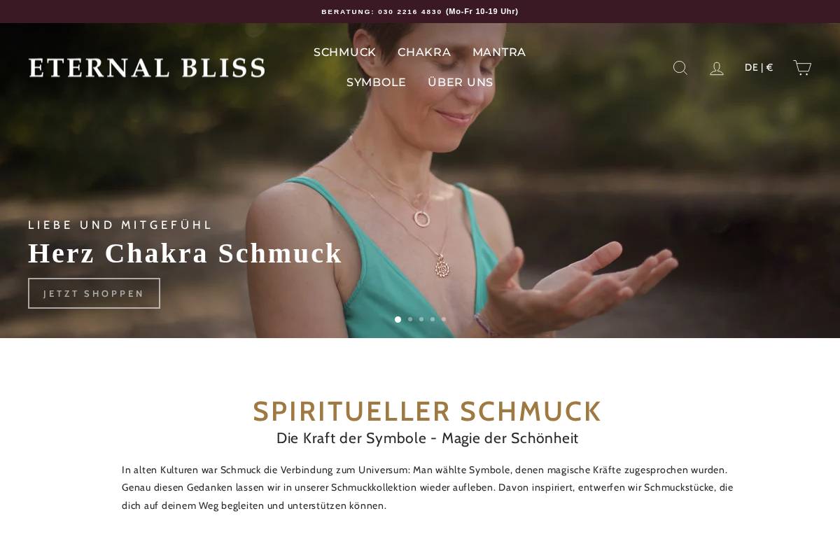 Spiritueller Schmuck für Meditation und Yoga - ETERNAL BLISS homepage screenshot