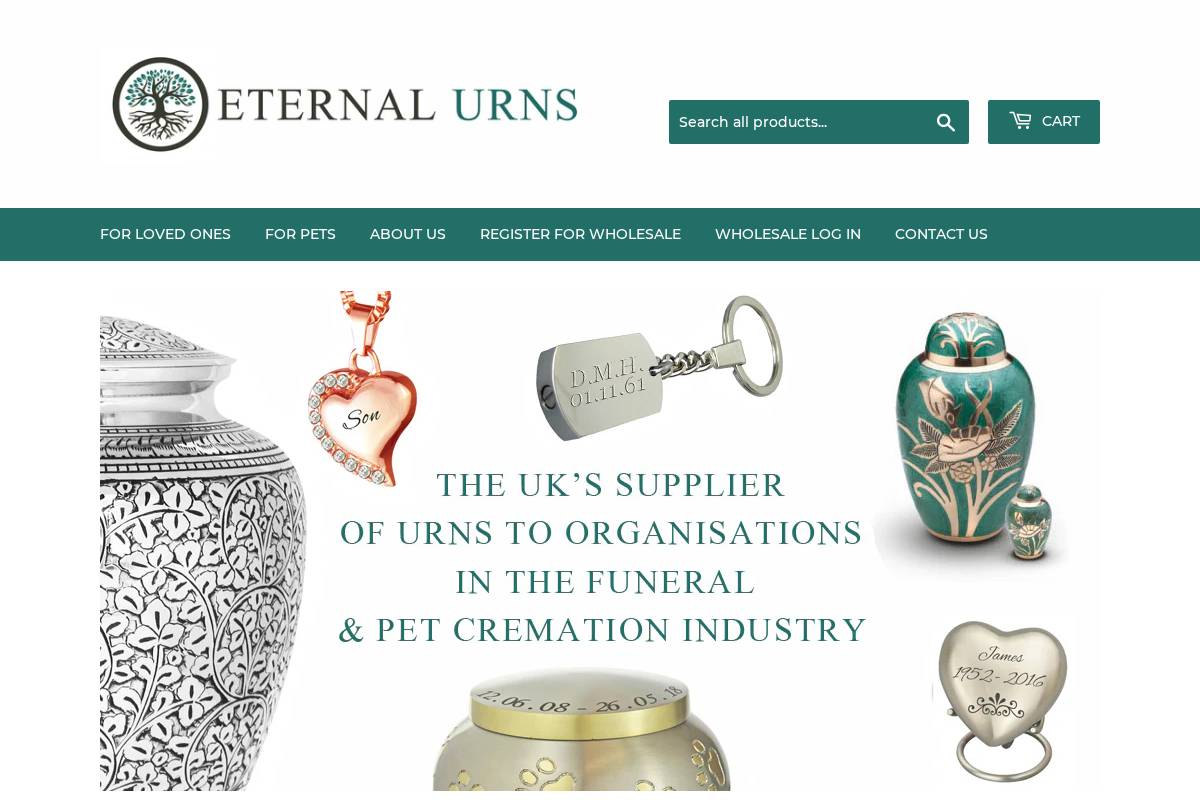 eternalurns.com homepage screenshot