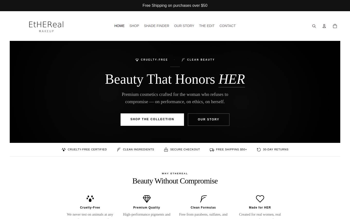 ethereal-makeup.com homepage screenshot