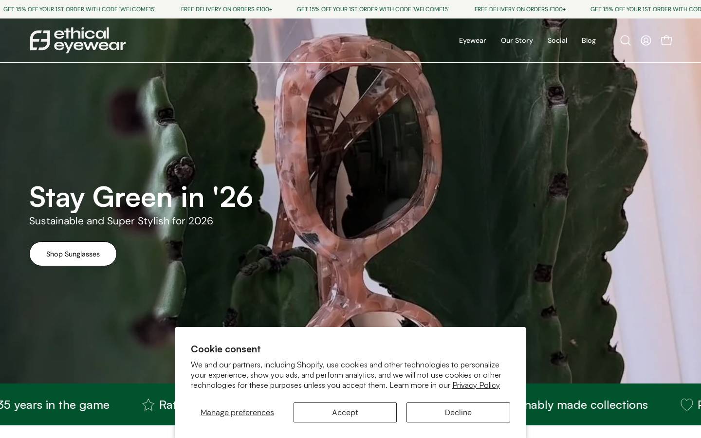 Ethical Eyewear homepage screenshot