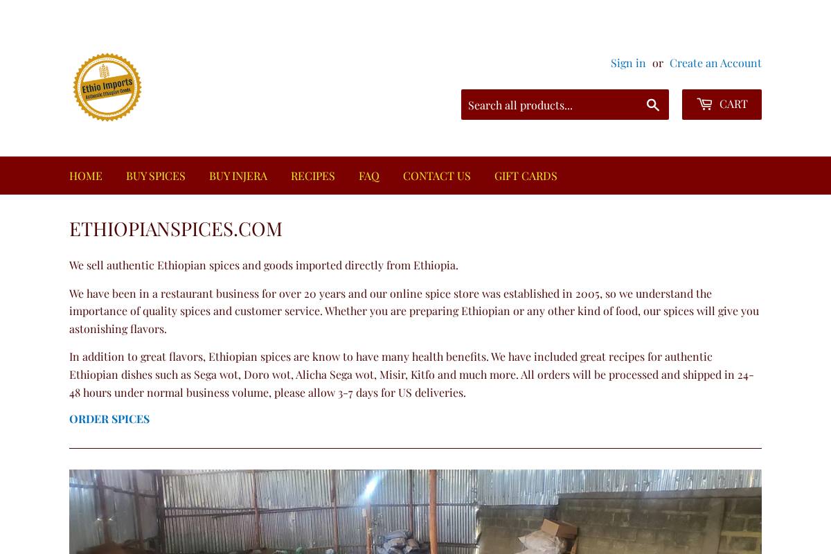 ethiopianspices.com homepage screenshot