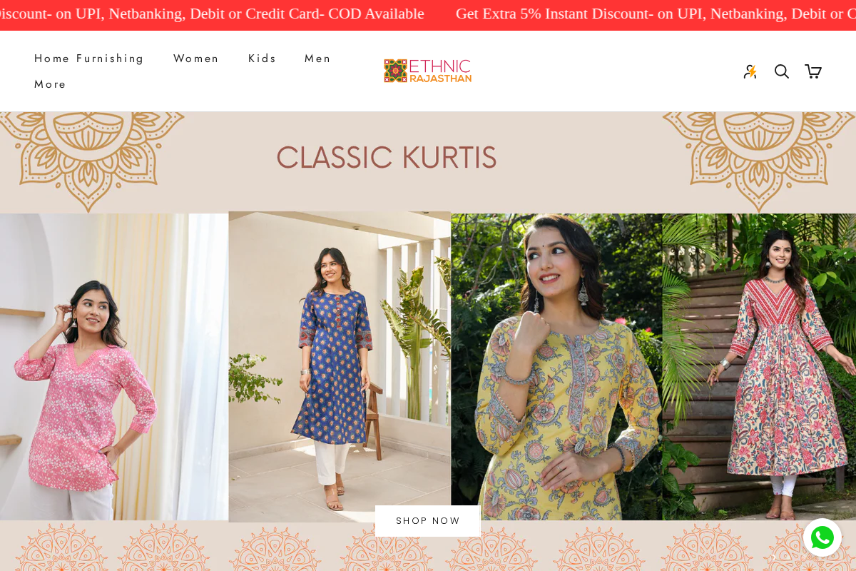 Ethnic Rajasthan homepage screenshot