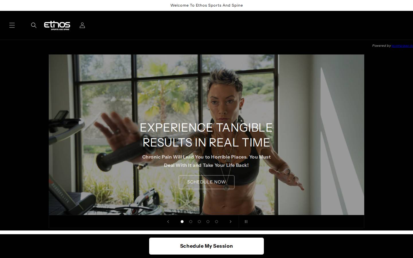 ethossportsandspine.com homepage screenshot