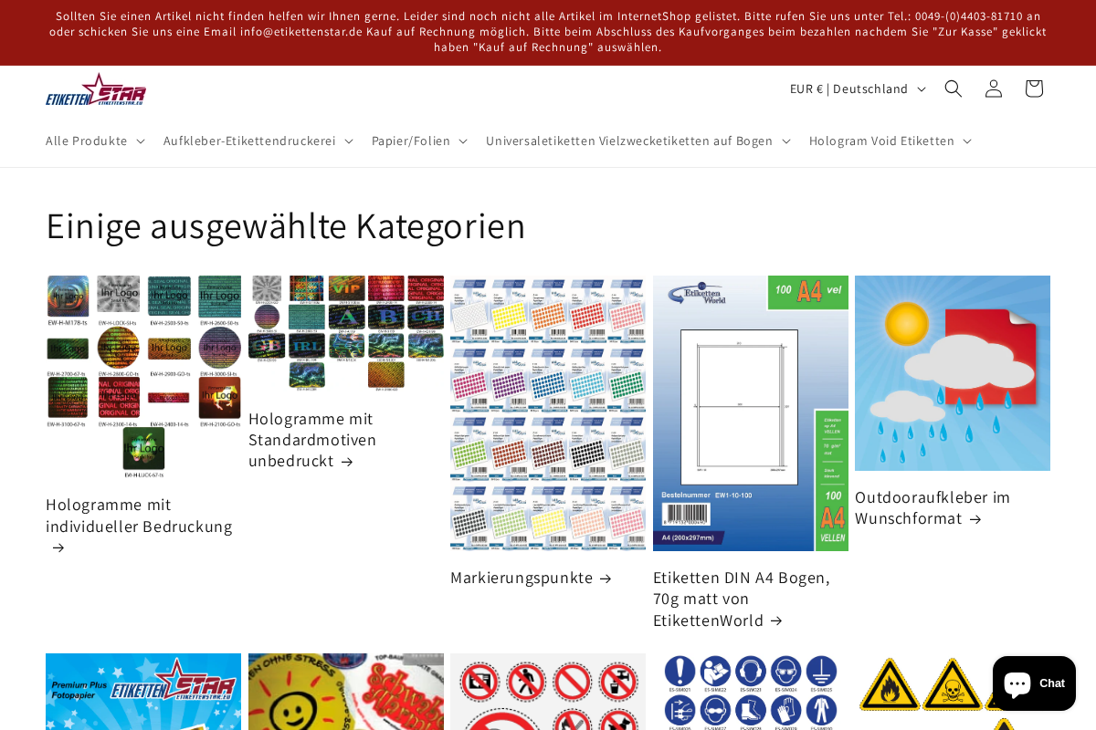 EtikettenStar homepage screenshot