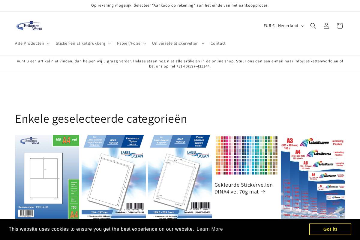 Etikettenworld homepage screenshot