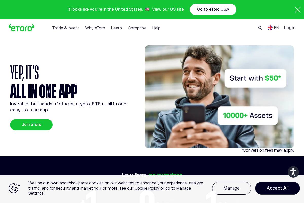 eToro homepage screenshot