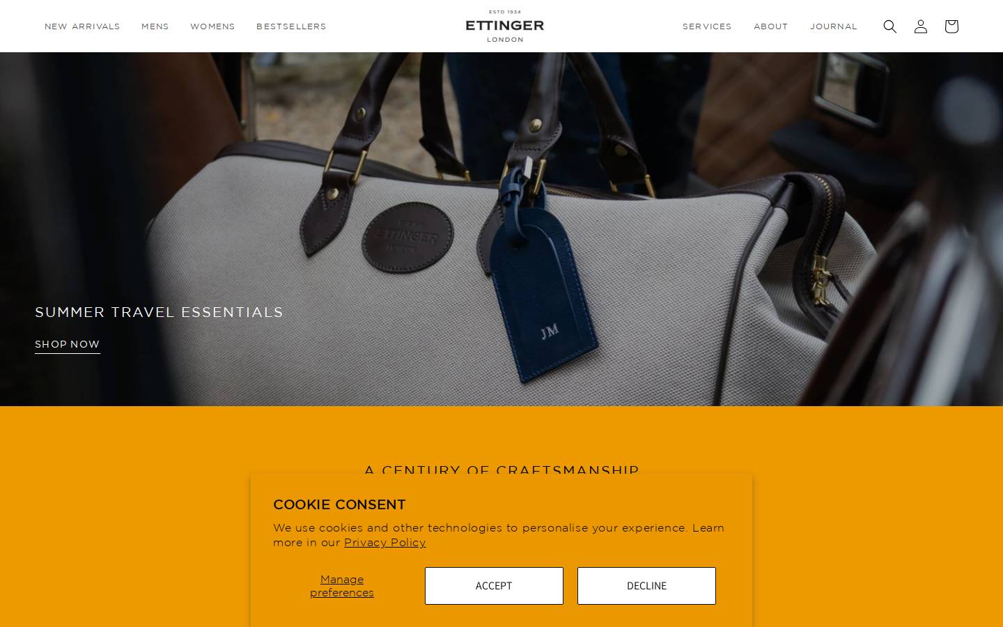 Ettinger homepage screenshot