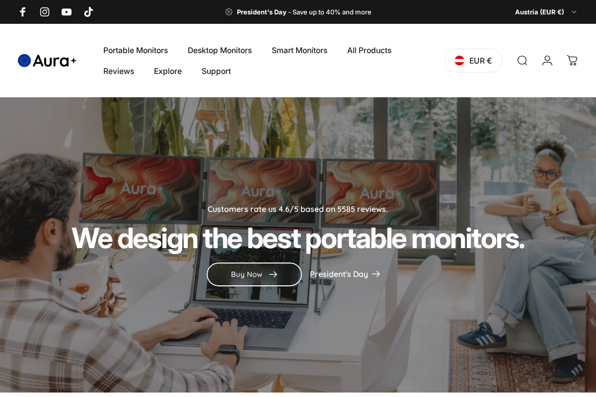 Eu Aura Displays homepage screenshot