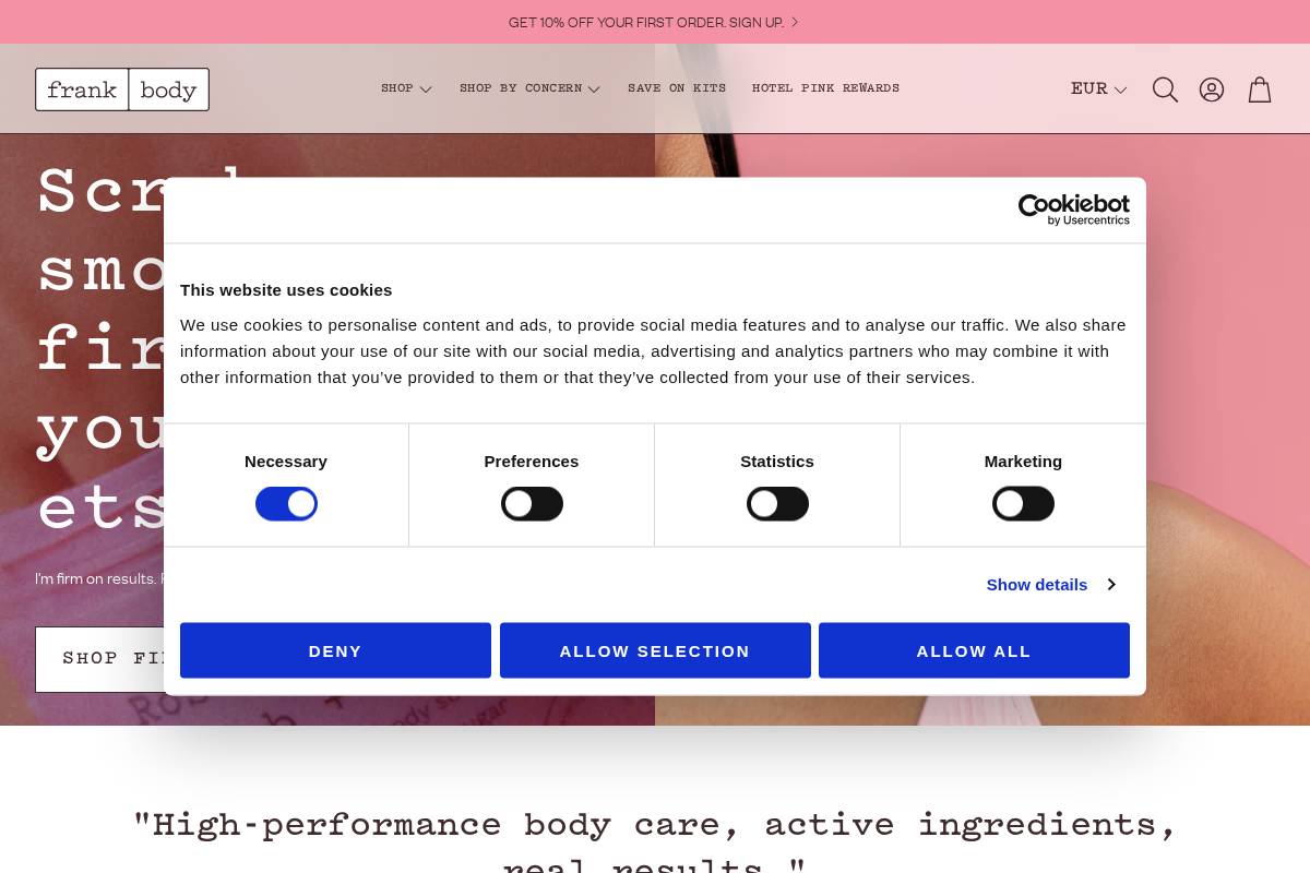 Frank Body  homepage screenshot