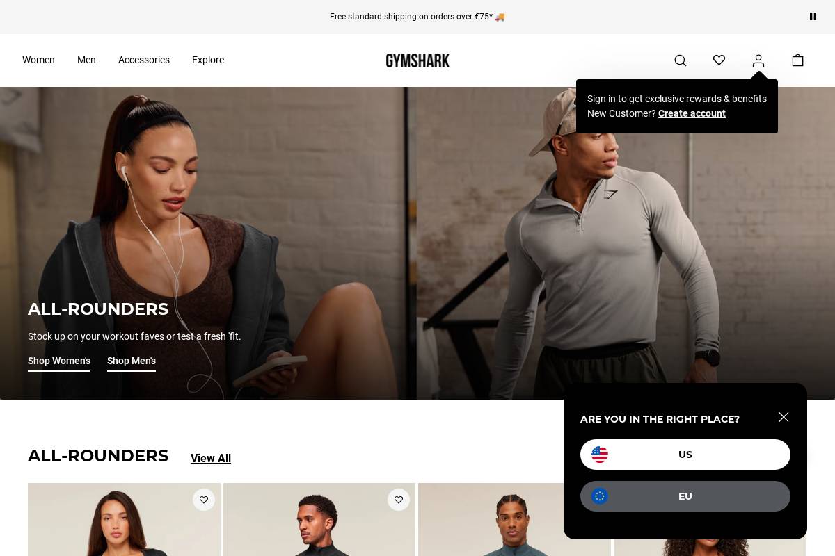 Gymshark homepage screenshot