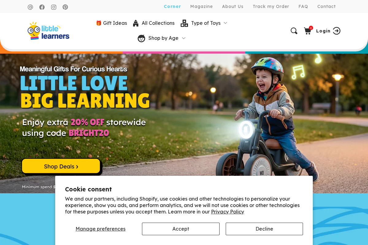 Little Learners Toys homepage screenshot