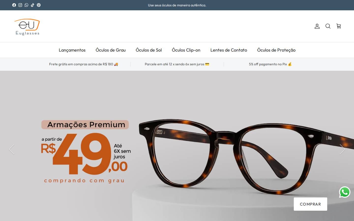 euglasses.com.br homepage screenshot