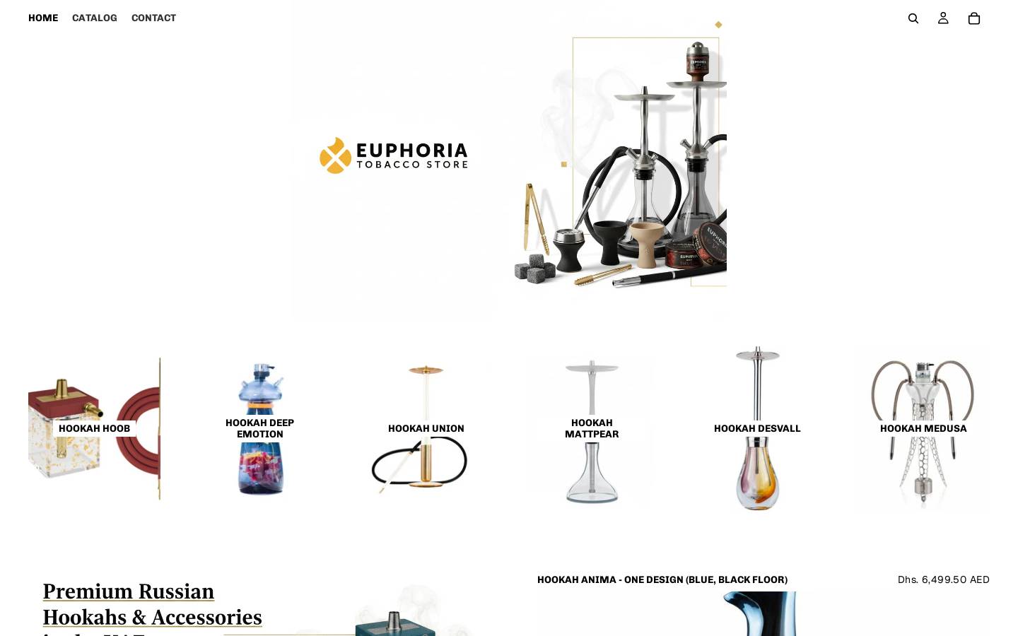 Euphoria Dubai Shisha Home Delivery homepage screenshot
