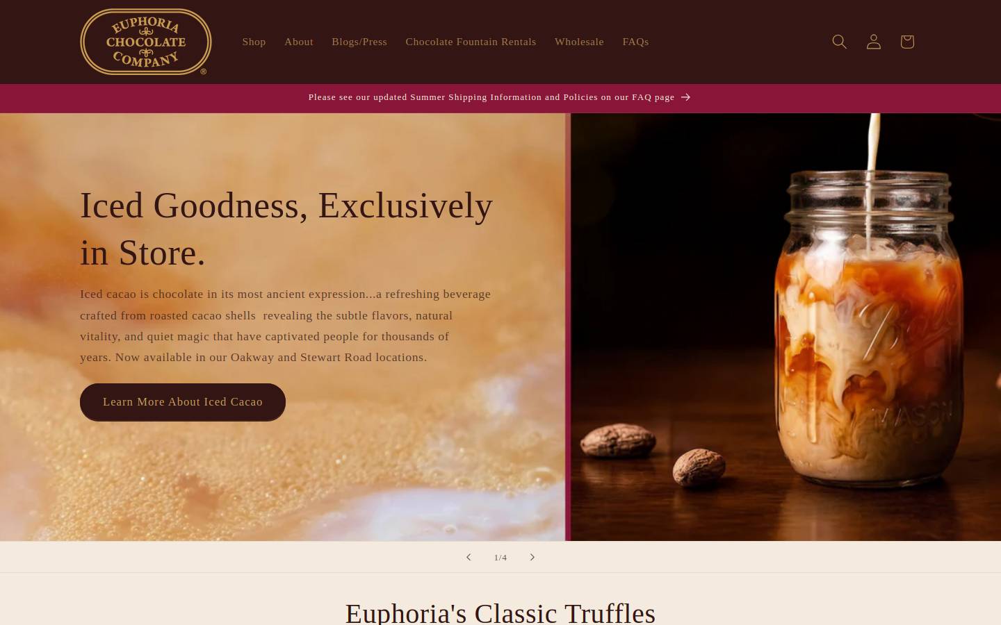 euphoriachocolate.com homepage screenshot