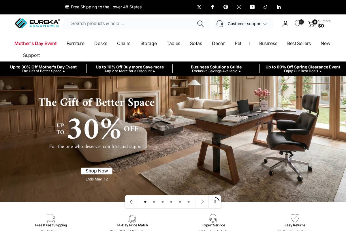 Eureka Ergonomic homepage screenshot
