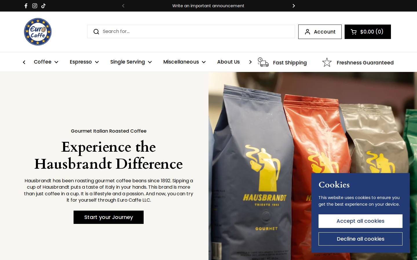 eurocaffe.us homepage screenshot