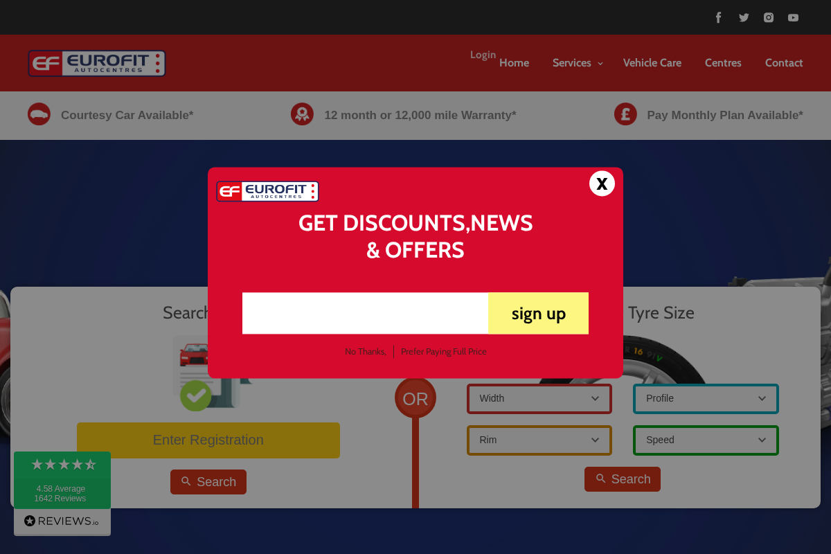 Eurofitautocentres homepage screenshot