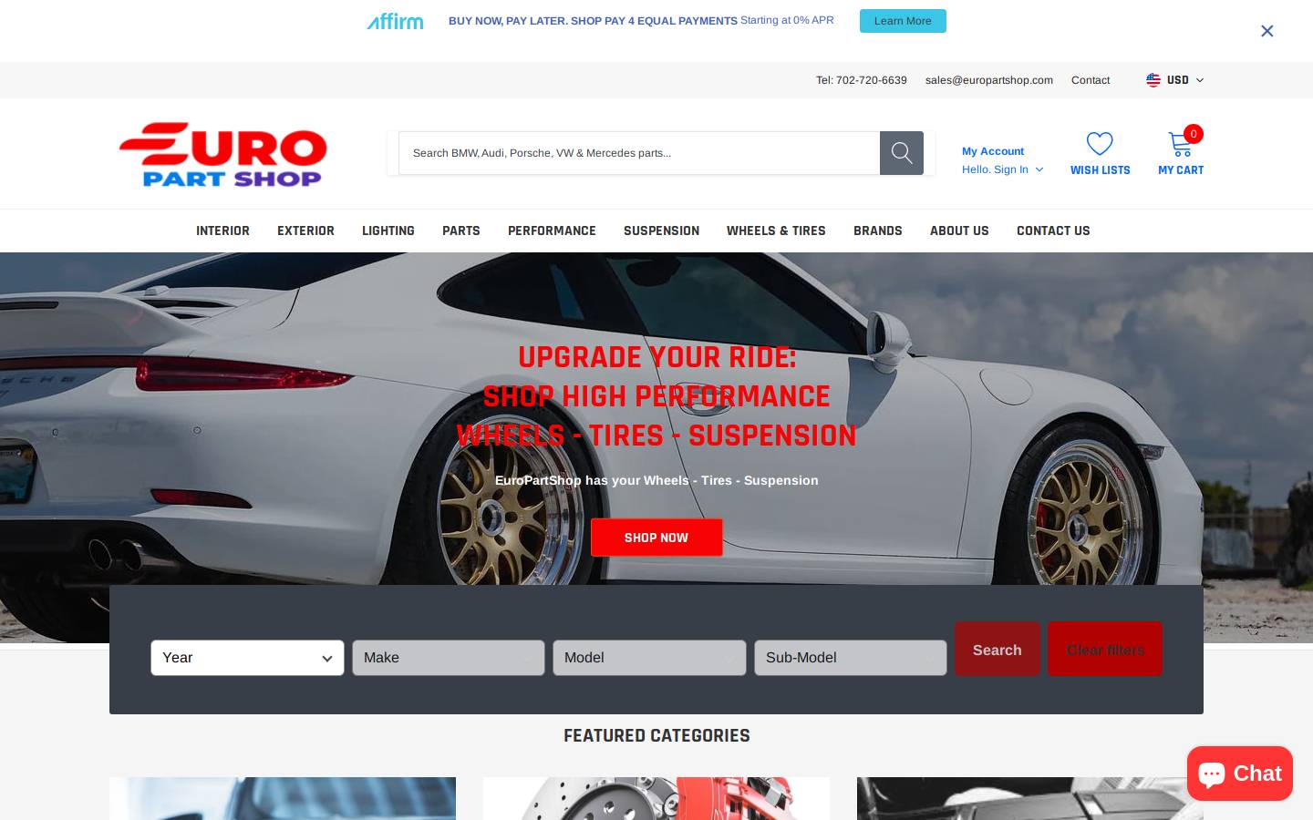 Europartshop homepage screenshot