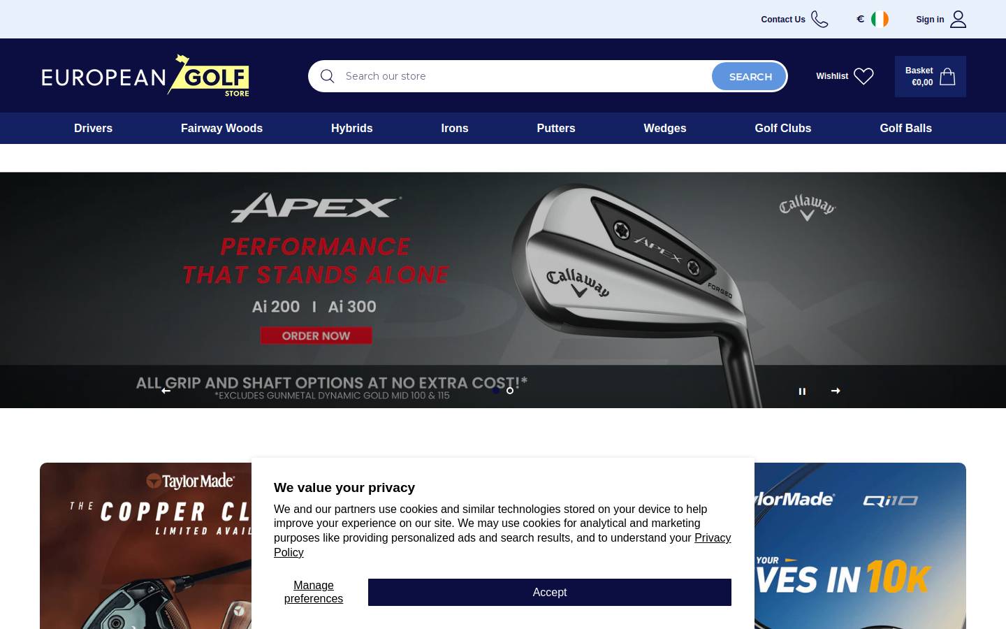 Europeangolfstore homepage screenshot