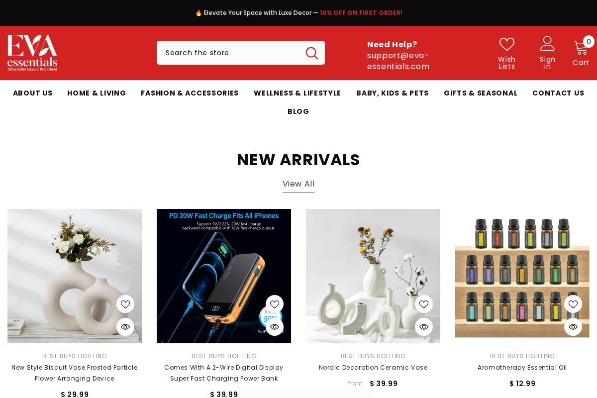 evahomedecore.com homepage screenshot