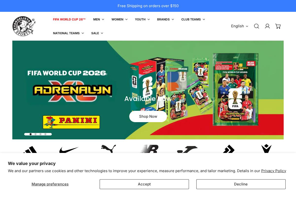 Evangelista Sports homepage screenshot