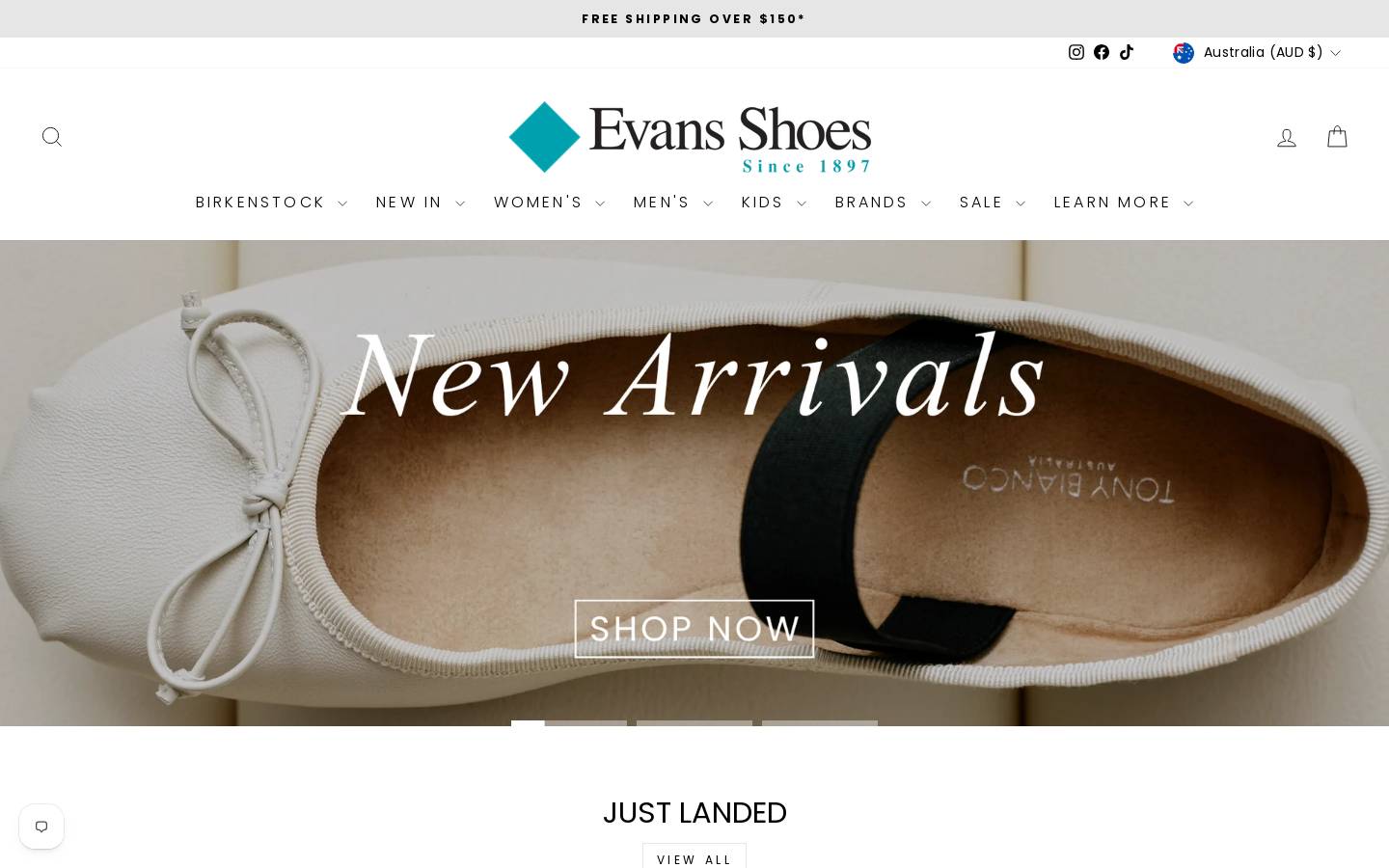 evansshoes.com.au homepage screenshot