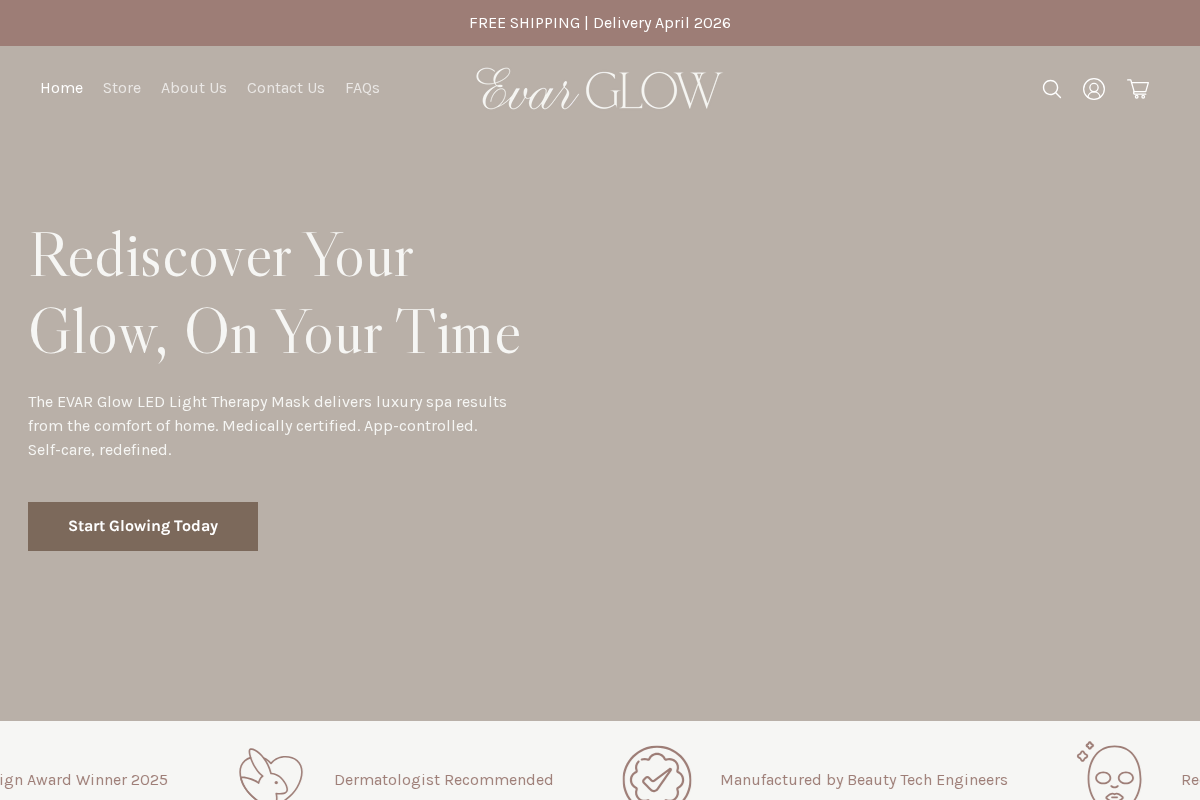 Evar Glow homepage screenshot