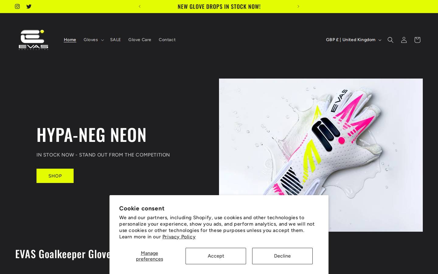 evasgoalkeeping.com homepage screenshot