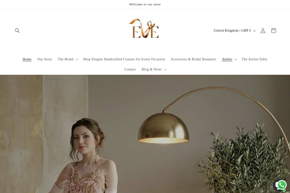 evecouture.co.uk homepage screenshot