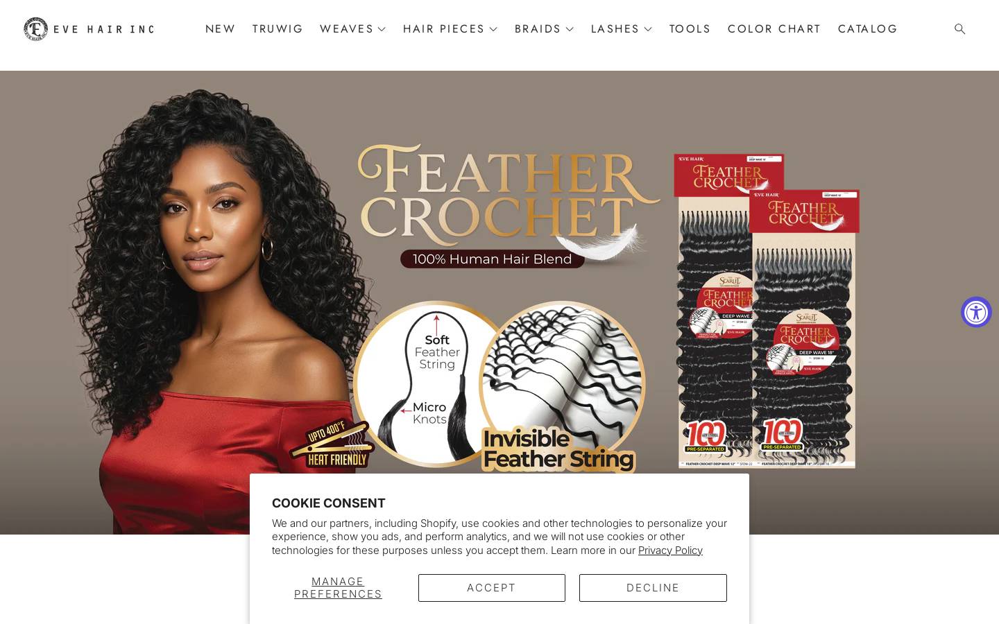evehairinc.com homepage screenshot