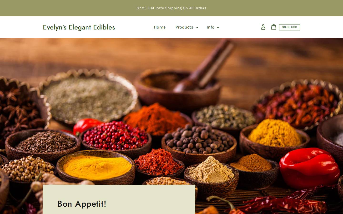 evelynselegantedibles.com homepage screenshot