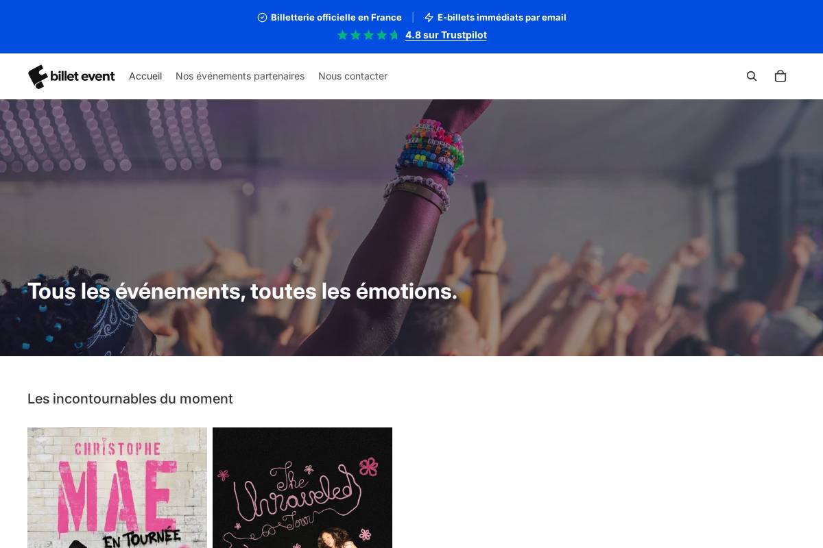 Event Billet homepage screenshot