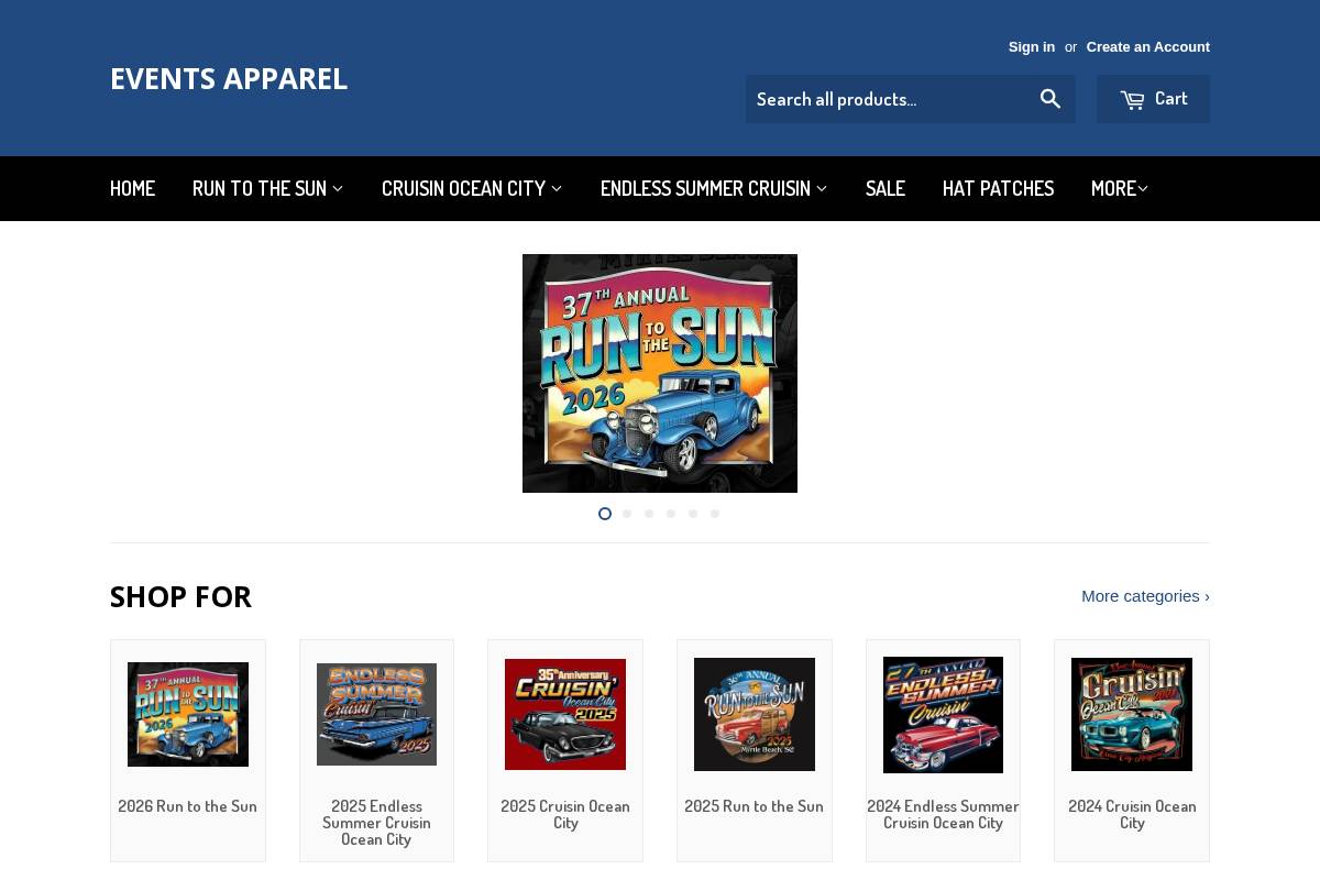 eventsapparel.com homepage screenshot