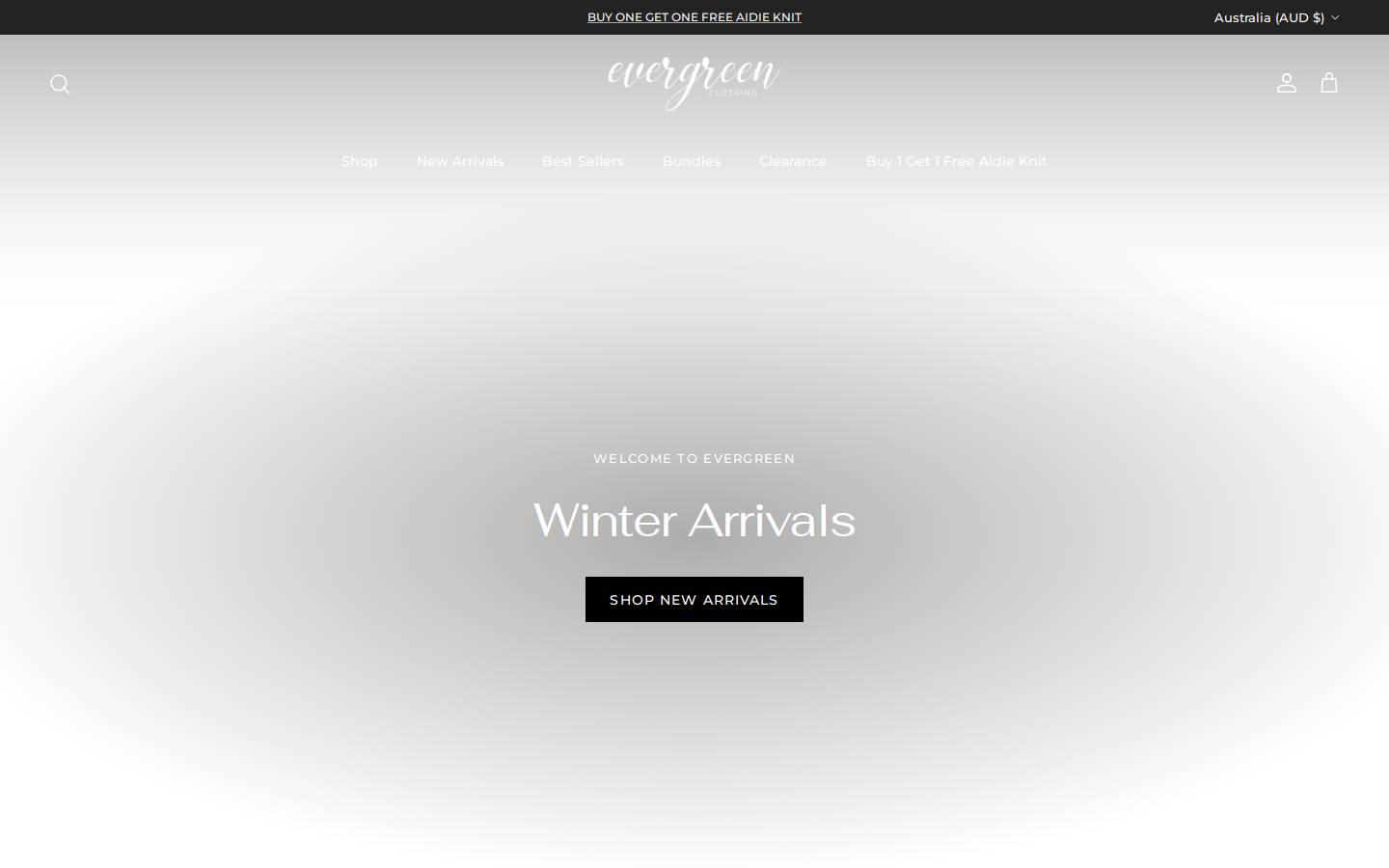 evergreenclothing.com.au homepage screenshot
