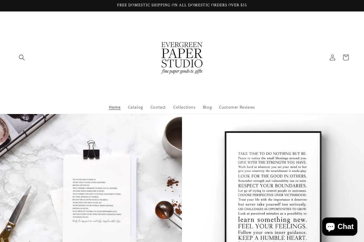 evergreenpaperstudio.com homepage screenshot