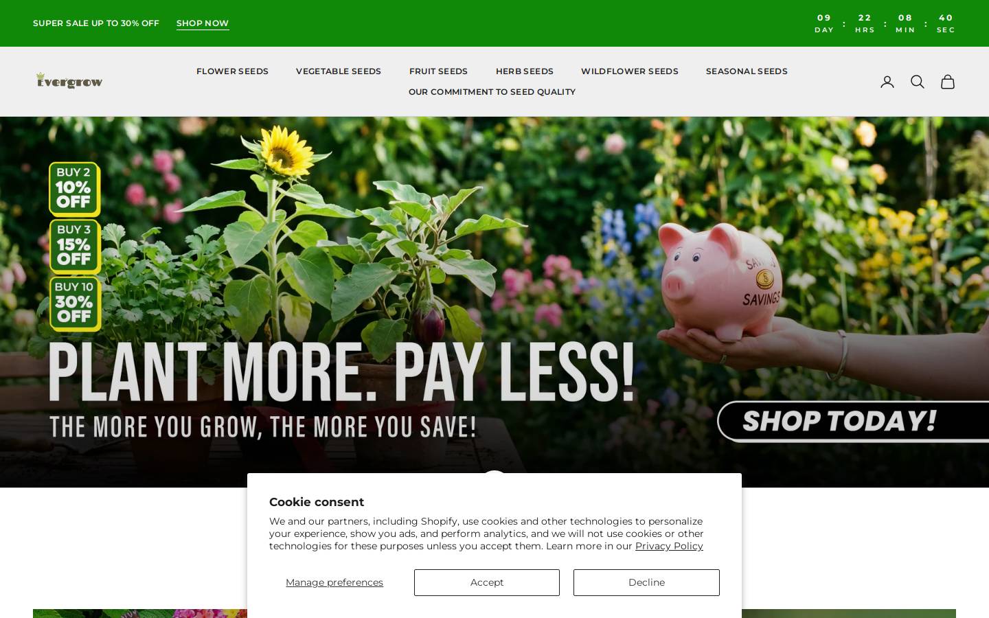 Evergrowseeds homepage screenshot