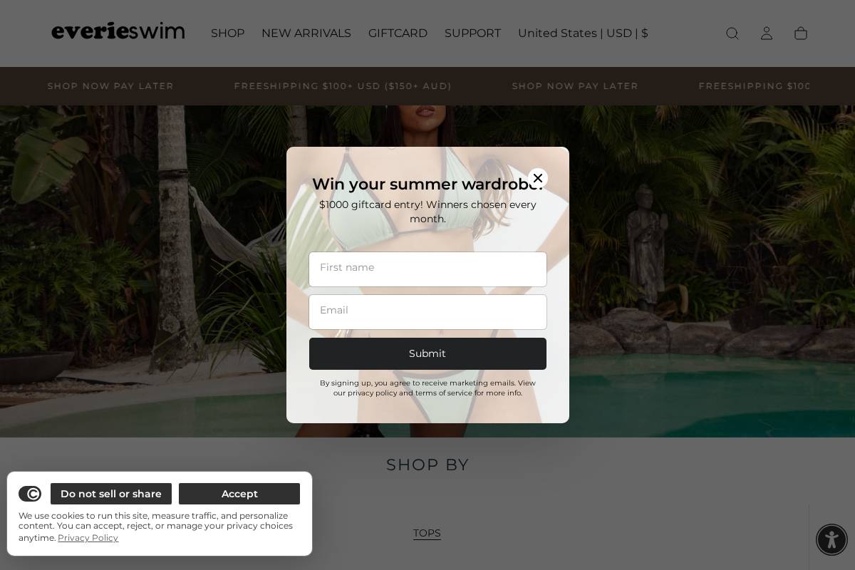 Everieswim homepage screenshot