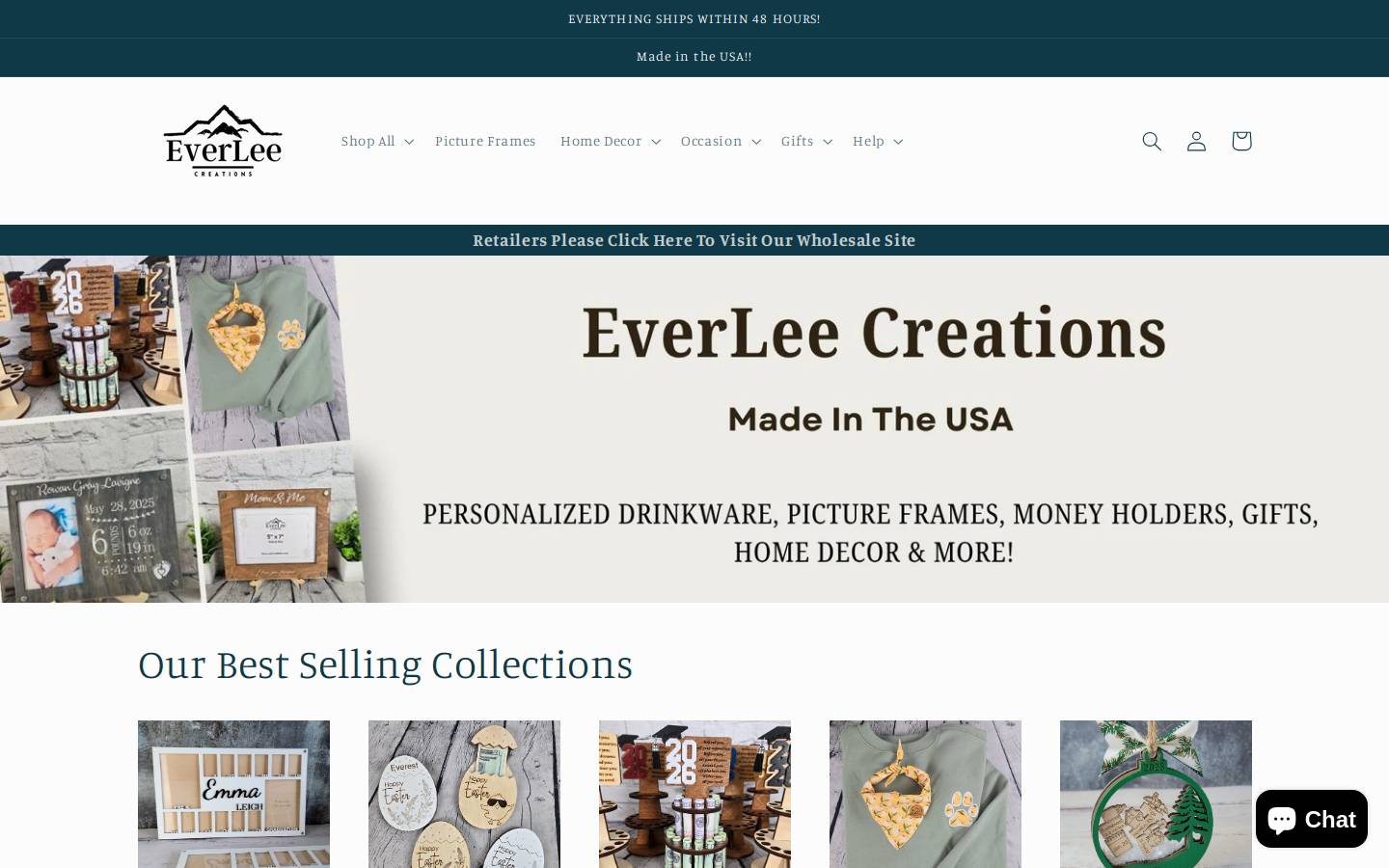 everleecreations.com homepage screenshot