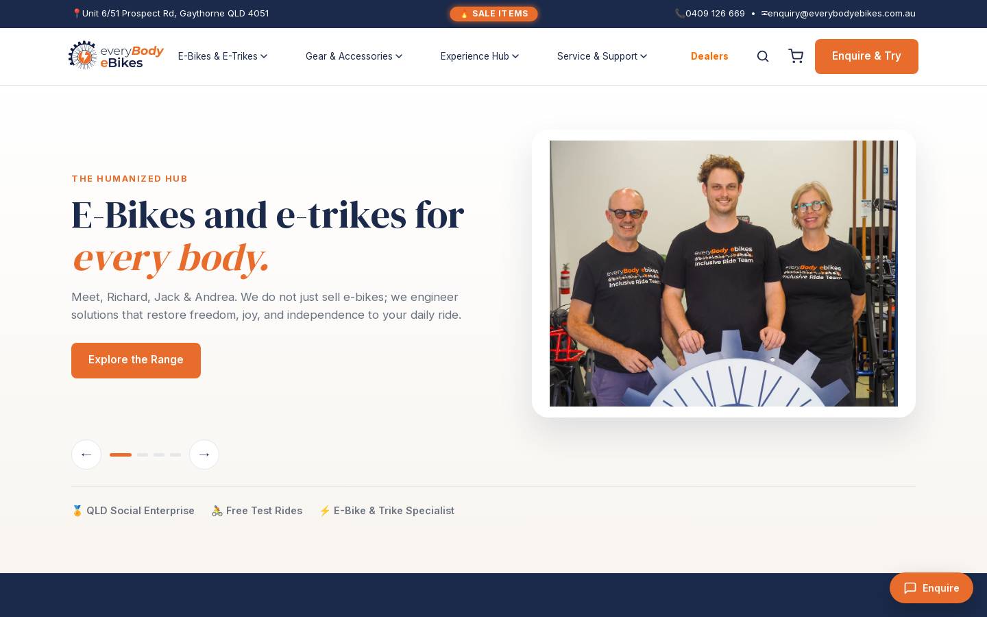 everybodyebikes.com.au homepage screenshot